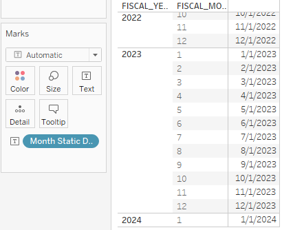 static fake Tableau fiscal month dates